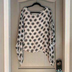 Polka Dot Sheer Batwing Blouse - White & Gray